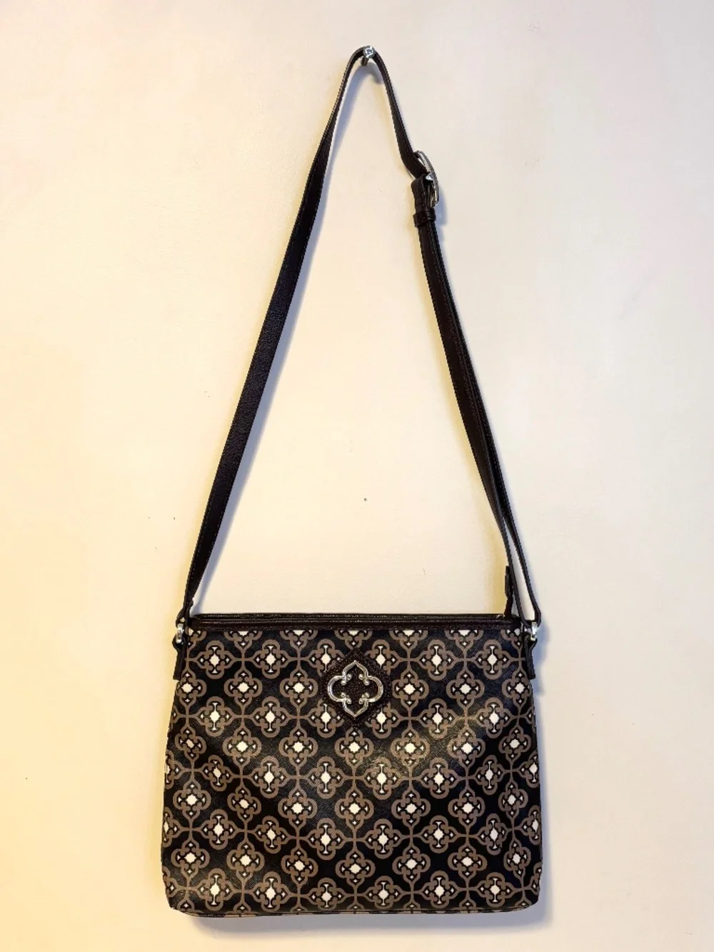 Brighton Renata Leather Zip Tote Messenger Crossbody Bag Purse Black Brown